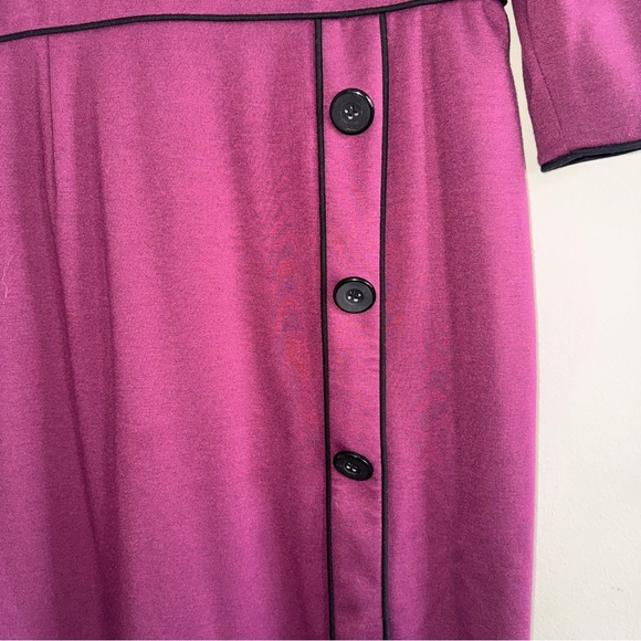 Peter Nygard Purple Black Trim 3/4 Sleeve Dress with Button Front Accent 14 - Picture 3 of 12